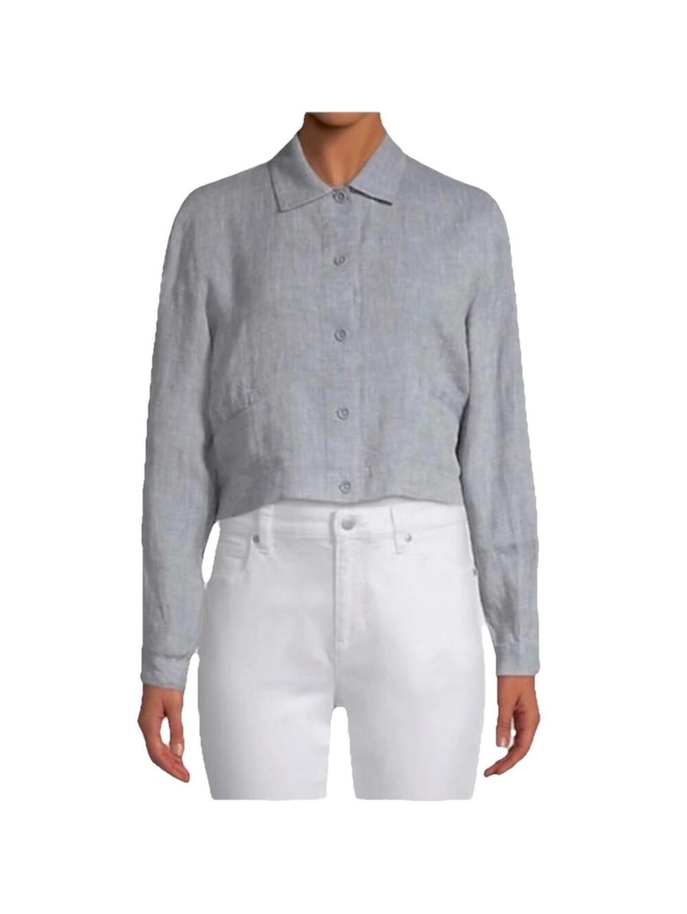 Eileen Fisher Sz Large  100% Organic Linen Jacket Button Shirt Long sleeve